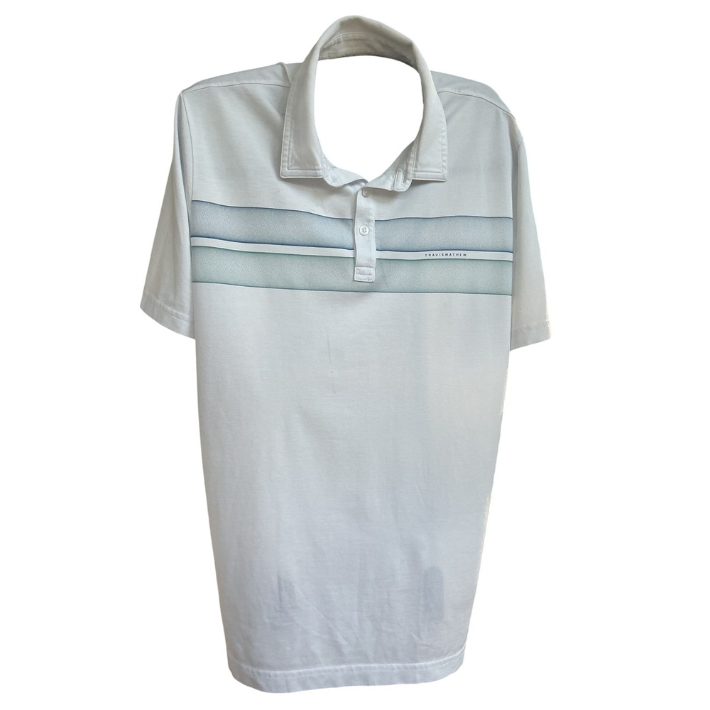 TravisMathew Mens White Striped Short Sleeve Golf Polo Shirt Large
